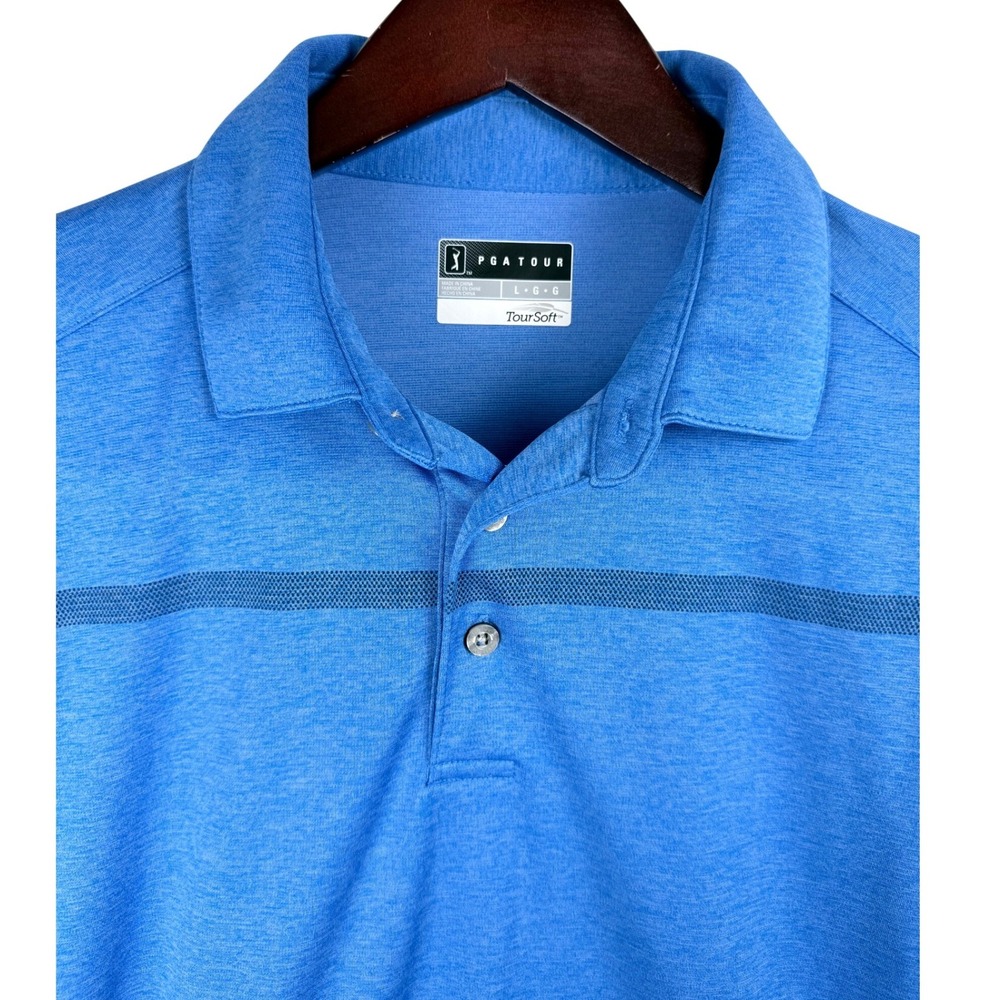 PGA TOUR Mens Golf Polo Shirt TourSoft Blue Heathered Striped Size L G‎ G
